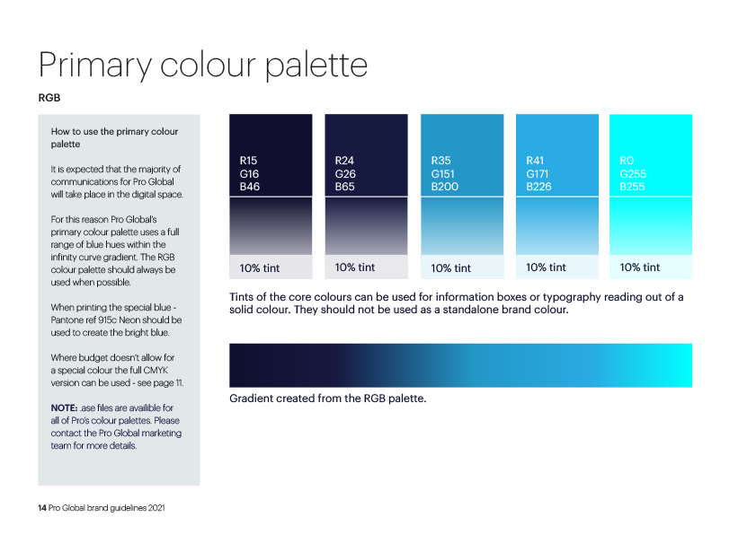 Pro brand guidelines - colour palette page